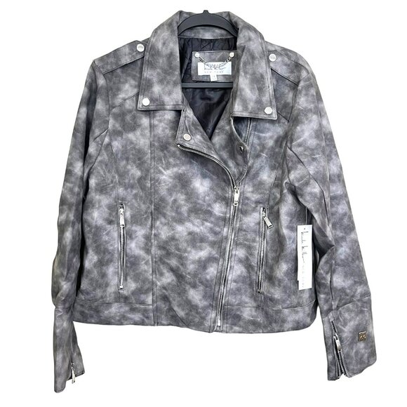 Nicole Miller Faux Leather Bomber Jacket Gray Marbled Moto Sz 1X NWT - Picture 1 of 5